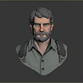 Man With Gray Hair And Beard In Green Shirt 3D Bust Model On Gray Background