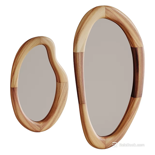 Wooden Frame Mirrors with Organic Shape in Two Sizes for Home Decor 3d model 