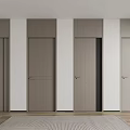 Modern Interior Design With Gray And White Swing Doors On Wooden Floor