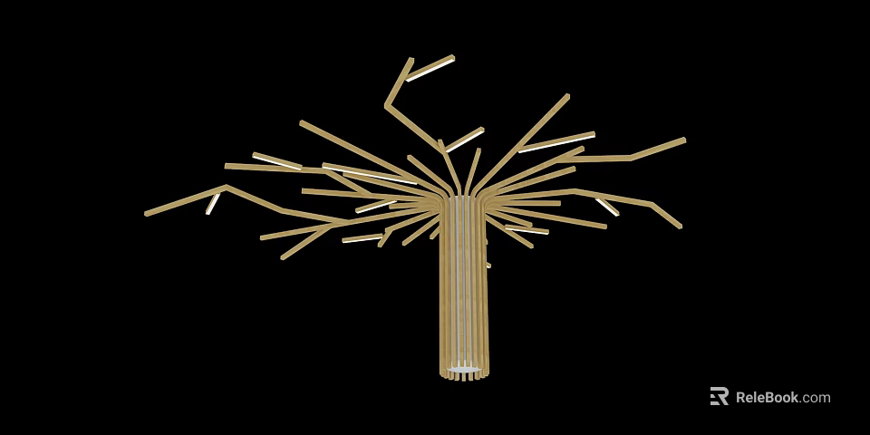Golden Column With Branch Like Spreading Structures On Black Background 3d model