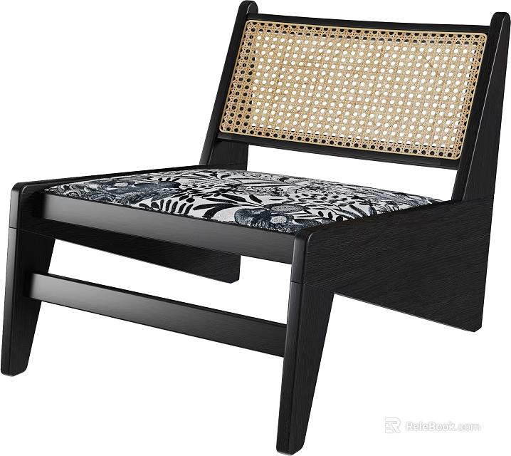 Stylish Leisure Chair With Black Frame Wicker Backrest And Zebra Pattern Cushion 3d model