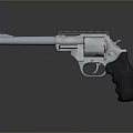 Silver Metal Revolver With Black Grip And Cylinder Close Up Design View