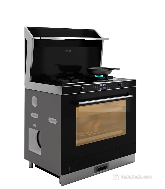 Modern Black Built In Kitchen Appliance With Gas Stove Oven And Digital Control 3d model 