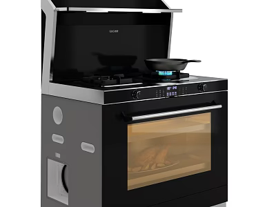 Modern Black Built In Kitchen Appliance With Gas Stove Oven And Digital Control 3d model