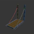 Detailed Small Bridge Model With Blue Structural Design Wooden Deck And Chain Links