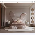 Cute Modern Kids Room Interior Design With Pink Bunny Ear Headboard And Circular Shelves