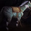 Green Zebra Striped Mythical Horse With Golden Saddle And White Feather Decorations