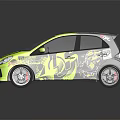 Vibrant Yellow Honda Compact Car With Bold Graffiti Design And Sporty Black Wheels