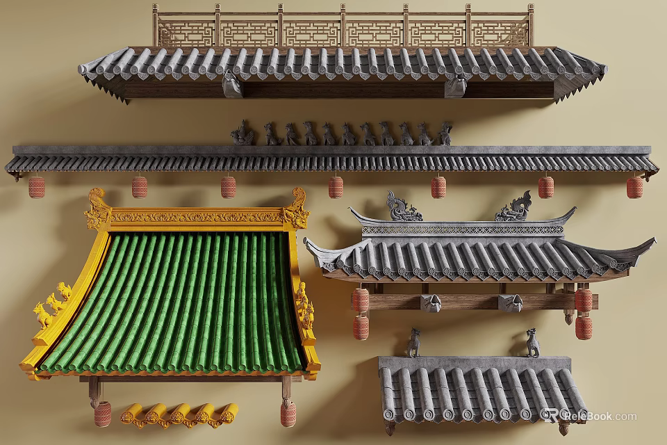 Ancient Architecture Traditional Roof Designs Featuring Glazed Tiles Intricate Carvings And Classic Eaves 3d model 