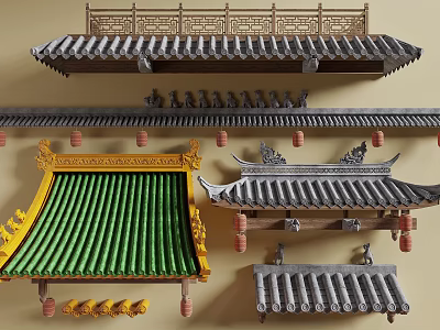 Ancient Architecture Traditional Roof Designs Featuring Glazed Tiles Intricate Carvings And Classic Eaves 3d model