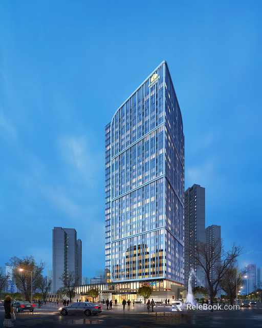 Modern Glass Curtain Wall Skyscraper In Urban Skyline With Surrounding Buildings 3d model 