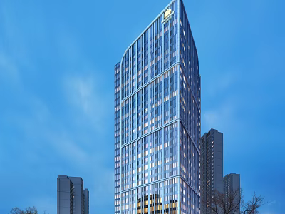 Modern Glass Curtain Wall Skyscraper In Urban Skyline With Surrounding Buildings 3d model
