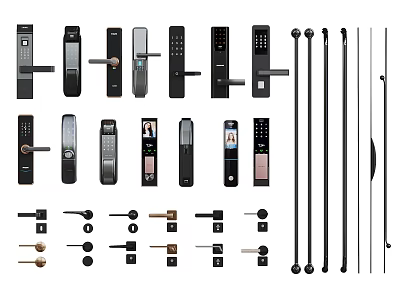 Various Modern Door Handles Featuring Metal Construction Different Styles And Lock Components 3d model