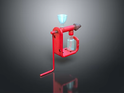 Red Manual Squeezer Tool with Transparent Bottle and Metal Stand 3d model