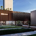 Modern Commercial Storefront With Brown Vertical Panels LOGO Sign And Urban Street Elements