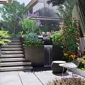Garden Landscape Design With Lush Plants Water Features And Seating Area