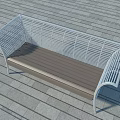Outdoor Bench With White Metal Frame And Wooden Seat On Stone Floor