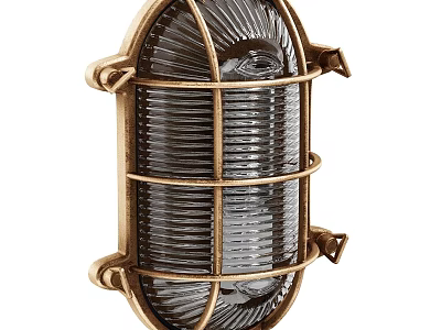Elegant Brass Cage Wall Light With Ribbed Glass And Metal Frame 3d model