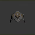 Futuristic Weapon Helmet in Silver and Gold with Metallic Texture Central Circular Dial and Side Components