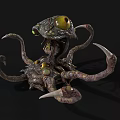 Mysterious Monster Creature with Multiple Tentacles and Glowing Eyes Frightening Fantasy Design