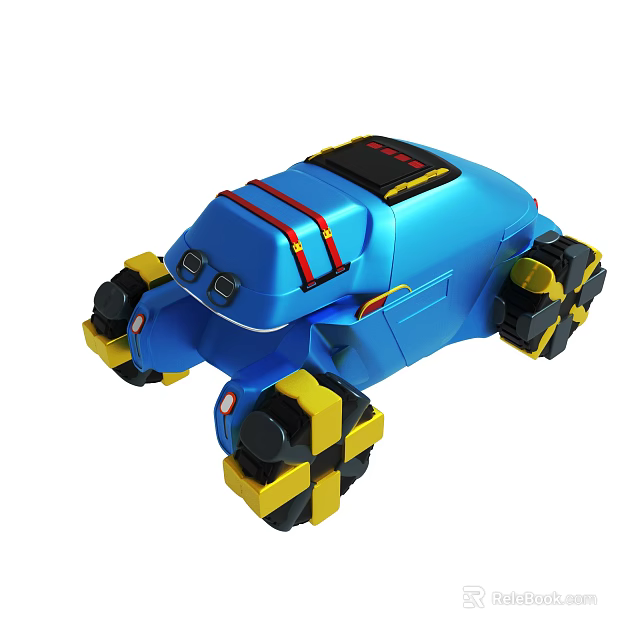 Blue Toy Car With Yellow Black Wheels Red Stripes And Black Panel 3d model 