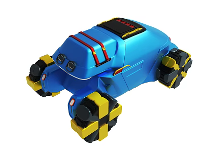 Blue Toy Car With Yellow Black Wheels Red Stripes And Black Panel 3d model