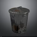 Transparent Plastic Trash Can With Lid And Garbage Inside On Reflective Surface