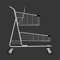 Empty Shopping Cart With Red Handles And Metal Frame On Reflective Surface