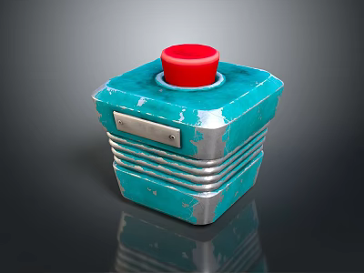 Square Shaped Blue Household Item With Red Lid Silver Stripes And Metal Plate Design 3d model