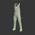 White One Piece Work Overalls With Suspenders Multiple Pockets And Casual Style