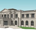 Classical Style Multi Story Building With Arched Windows Balconies And Front Lawn 3d model