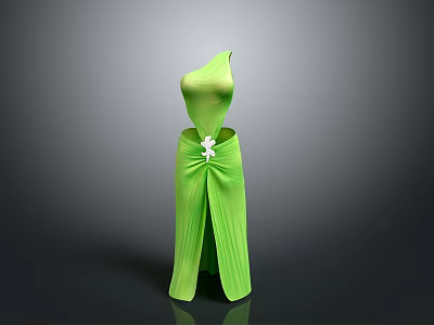 Man Wearing Green Dress with Structured Tailoring and Floral Decorations 3d model