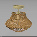 Wicker Lamp With Gold Top And Rounded Woven Texture Design 3d model