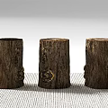 Natural Wood Tree Stump Shaped Stools With Knots On Woven Mat