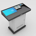 Functional Office Desk With Blue Touchscreen Digital Control Panel Black Tabletop White Cabinet Base 3d model