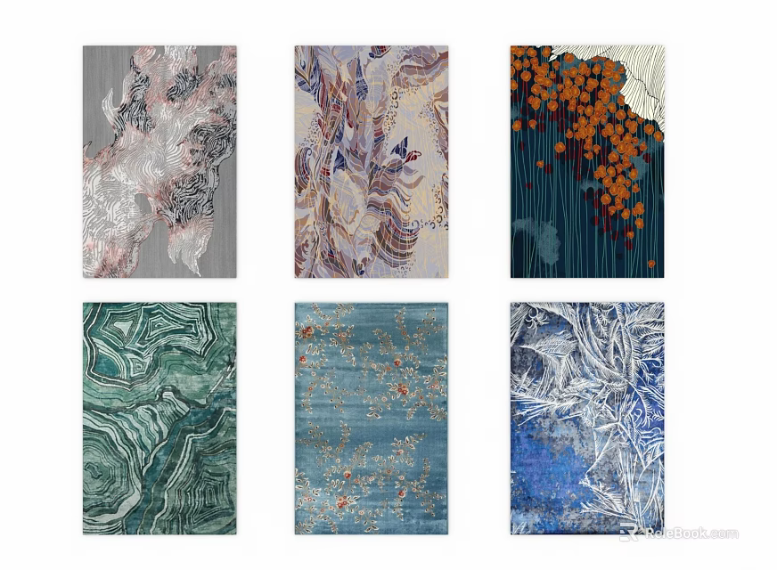 Modern Square Rugs with Diverse Patterns and Vibrant Colors for Home Decoration 3d model