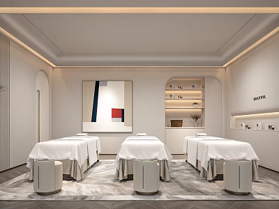 Modern SPA Room With Three Massage Beds And Minimalist Decor 3d model
