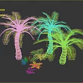 Tropical Palm Trees With Green Foliage And Small Plants On Dark Reflective Surface