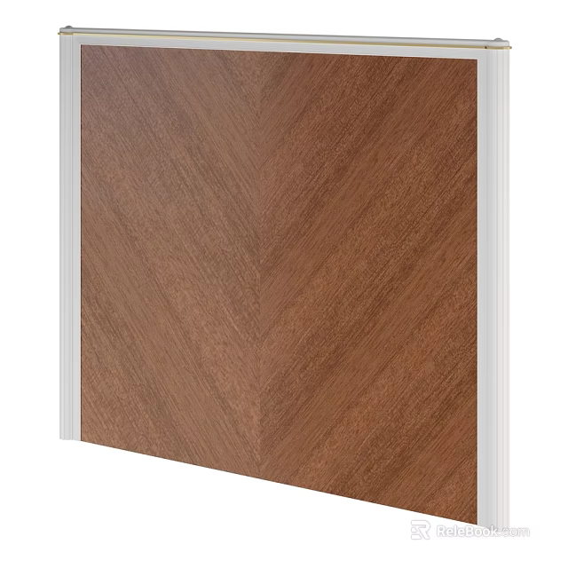 Elegant Wooden Bedroom Accent Wall With Herringbone Pattern And White Trim 3d model 