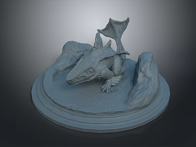 Mythical Creature 3D Sculpture With Finned Tail And Rock Base Display Art 3d model