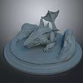 Mythical Creature 3D Sculpture With Finned Tail And Rock Base Display Art
