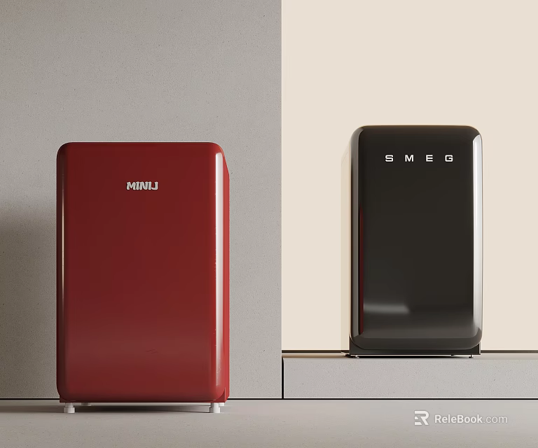 Stylish Red Black Retro Fridges With HUMZ Smeg Brand Design Features 3d model 