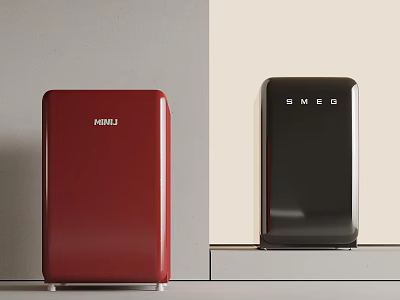 Stylish Red Black Retro Fridges With HUMZ Smeg Brand Design Features 3d model