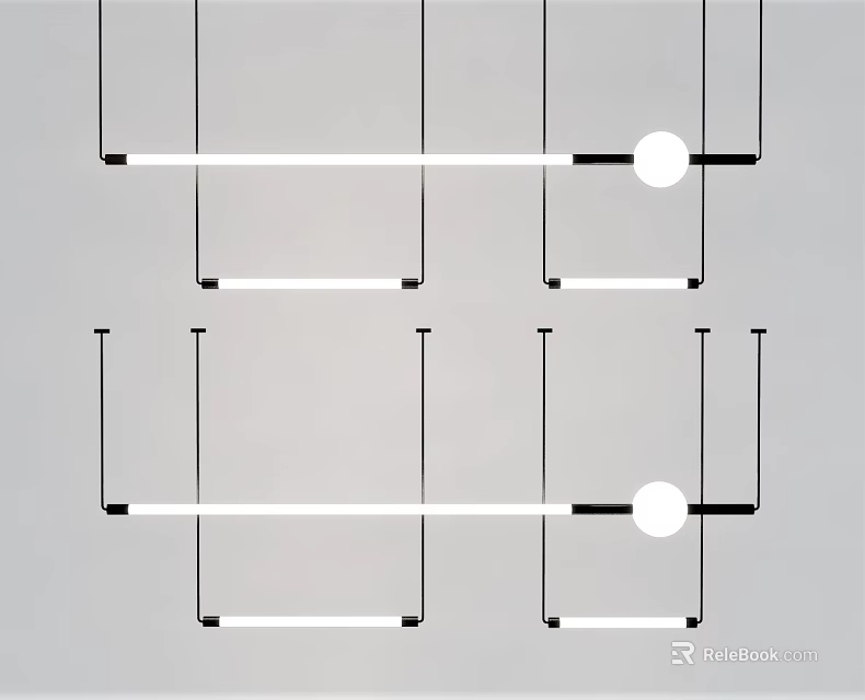 Minimalist Modern Linear Chandelier With Sleek Metal Lines And Circular Light Elements 3d model 
