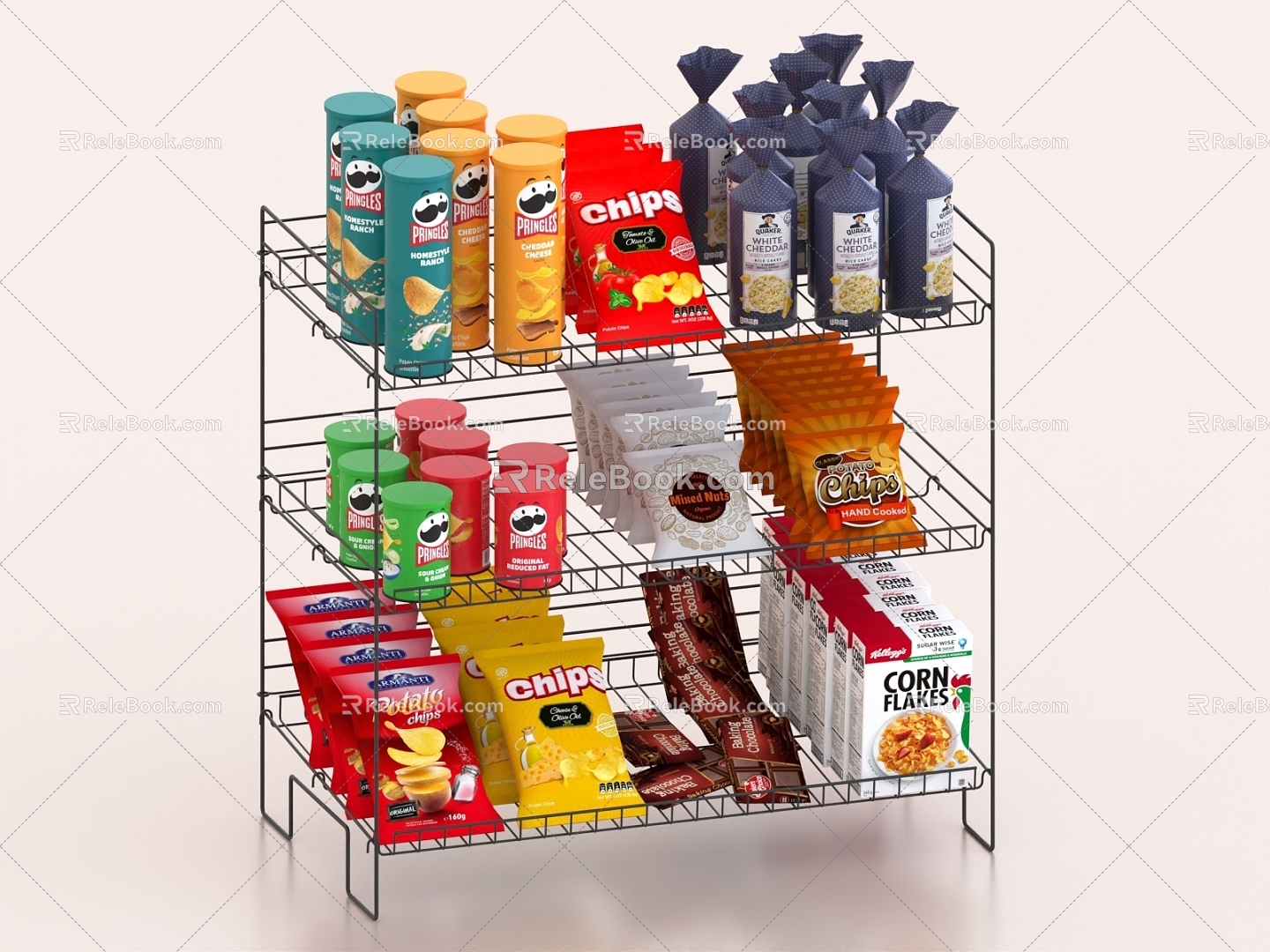 supermarket shelves snacks food commodity shelves 3d model