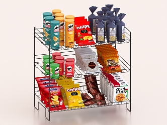 supermarket shelves snacks food commodity shelves 3d model