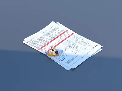 Stack Of Printed Documents With Red Lines And Image On Blue Surface 3d model