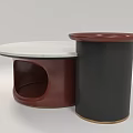 Modern Round Coffee Tables With White Marble Top And Red Black Frames 3d model