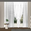 Curtain Window Screen Combination Fabric Curtain linen Window Screen Coffee Table Side Table Floor Lamp Carpet Jewelry Ornaments 3d model