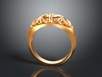Gold Fashion Ring With Intricate Decorative Design On Top Surface Detail 3d model